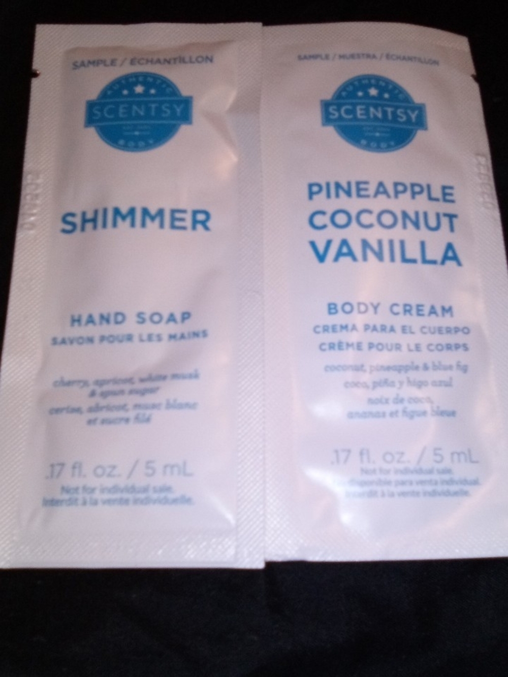 Scentsy Shimmer Hand Soap & Pineapple Coconut Vanilla Body Cream Sample - White